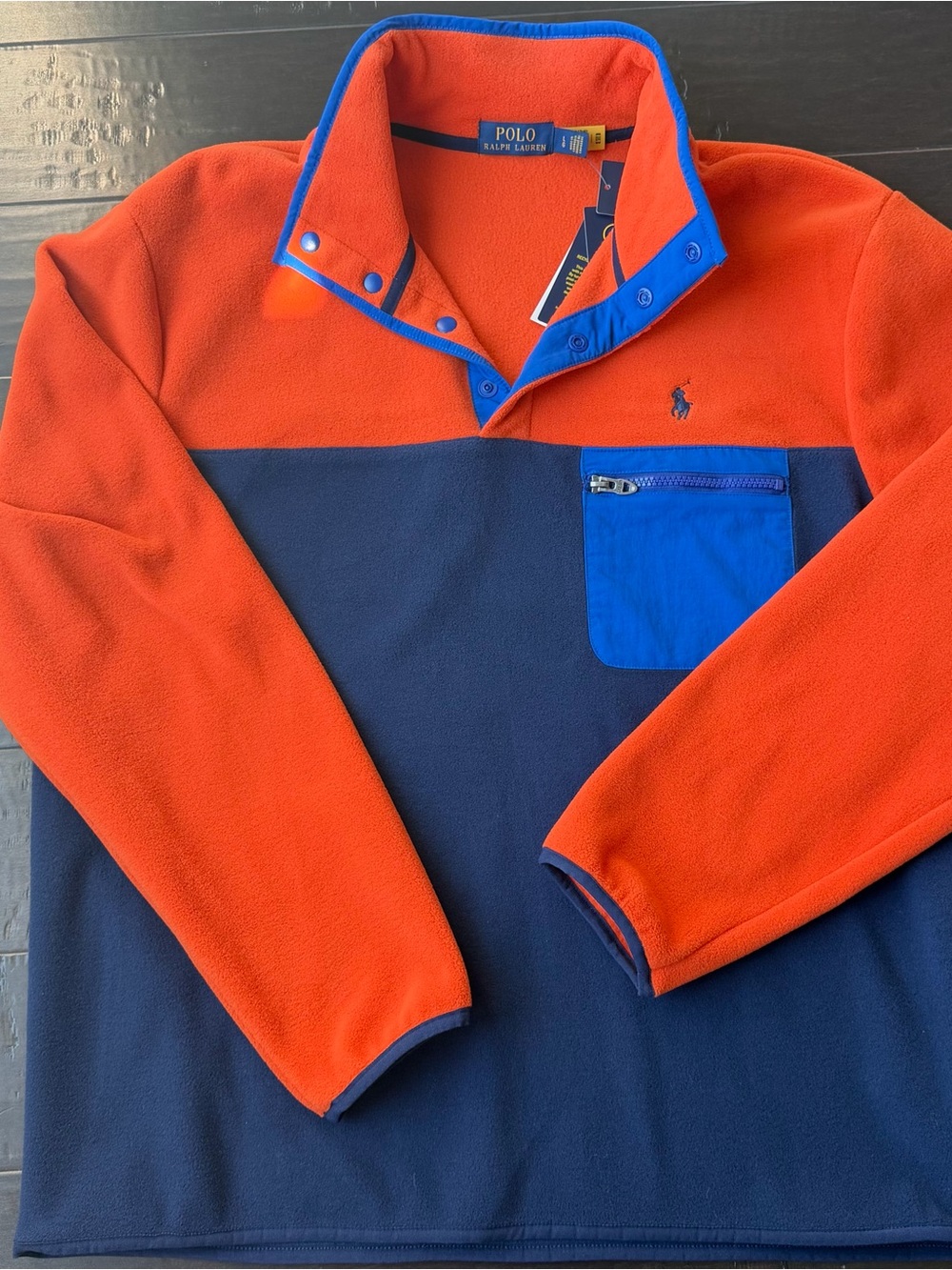 Polo by Ralph Lauren Men's Orange & Blue Two-Tone Fleece Pullover